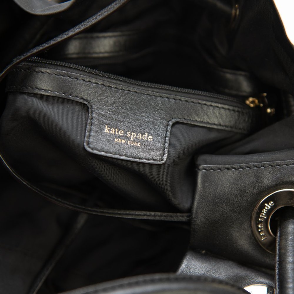 Kate Spade Elsey Shoulder Bag Nylon Purse Leather Trim Drawstring Black - Picture 7 of 10